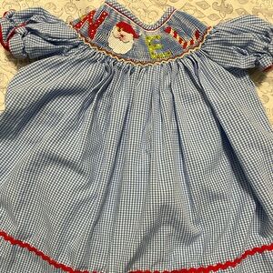 Blue Gingham Dress with Red Trim